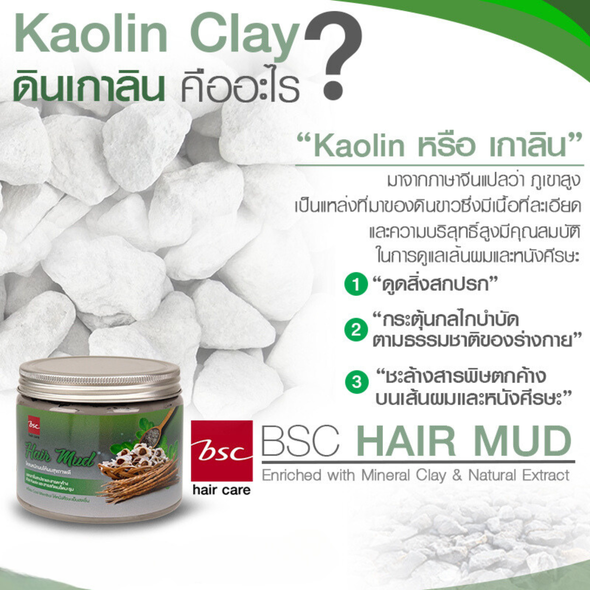 BSC hair care Hair Mud 400 กรัม โคลนหมักผมสำหรับล้างสารเคมี ดีท็อกซ์และบำรุงในขั้นตอนเดียว